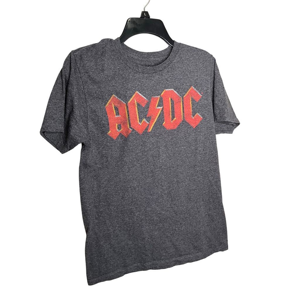ACDC Short Sleeve T-Shirt Logo Print Crewneck Pullover Cotton Blend Grey Size S